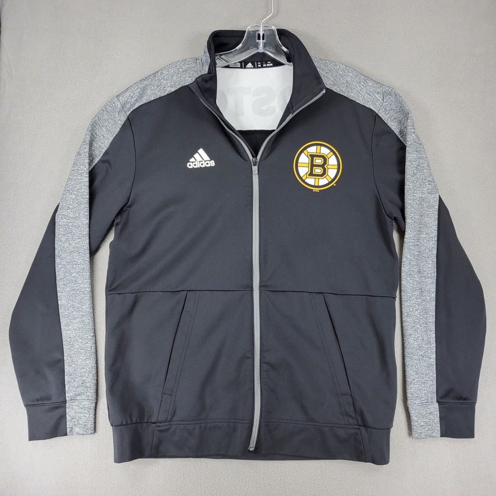 Adidas Boston Bruins NHL Track Jacket Mens M Black Gray Climawarm Full Zip Logo